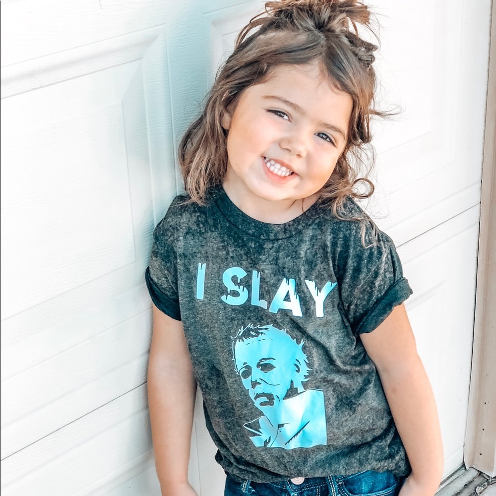 I slay Halloween kids toddler top in 5T